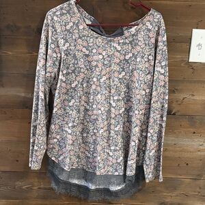 LC Lauren Conrad Floral Long Sleeve Top - Pink and Gray
